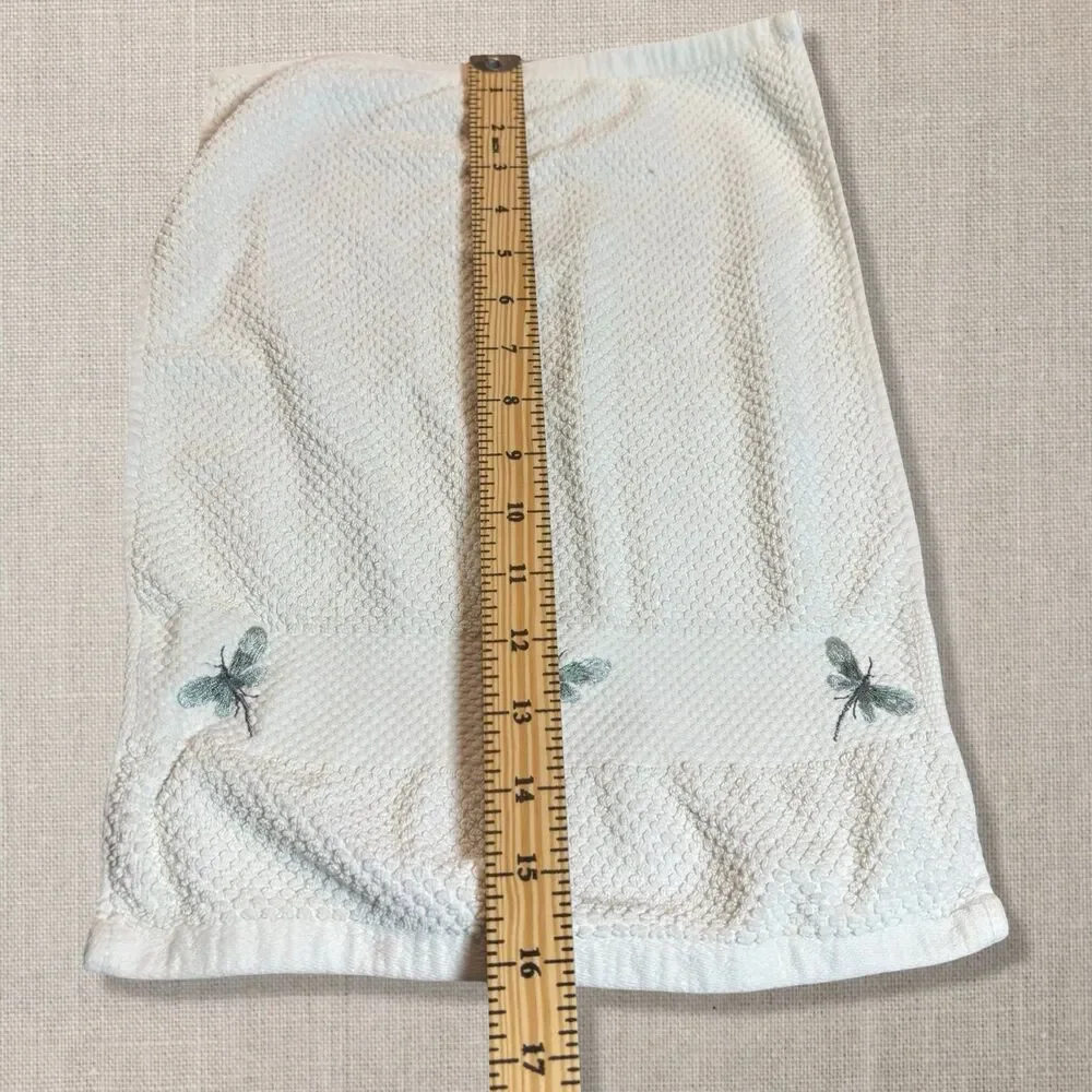 Peri White Hand Towels Set of 2 Embroidered Dragonfly Cottagecore 16x12